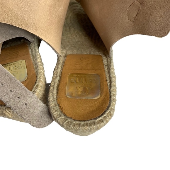 KANNA Women's Sz 39 / 8 Beige Brown Suede Ankle Strap Wedge Espadrille Sandals - Picture 10 of 15